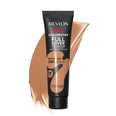 Revlon ColorStay Full Cover Longwear Matte Foundation, Heat Sweat Resistant Lightweight Face Makeup, Natural Tan (330), 1.0 oz