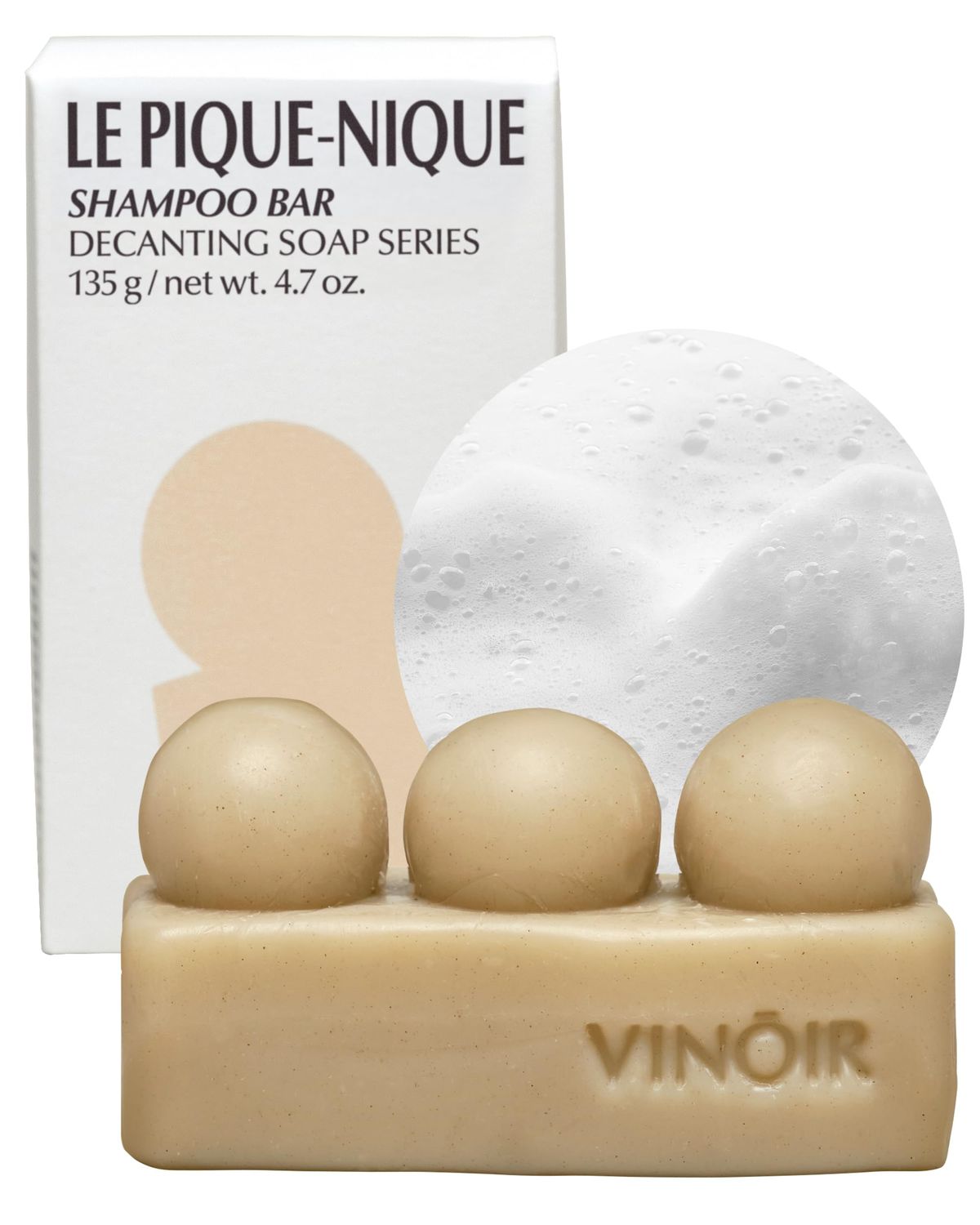VINOIR Decanting Shampoo Bar LE PIQUE-NIQUE - Biotin Scalp Massager Cleansing Soap with Rich Bubbles - Nourishing Healthy Glow Hair - Citrus Green Apple Scent, 3.5oz.