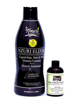 Nzuri Elixir Hair Skin and Nail with Vitamin D - 32 Oz Nzuri Hair Follicle Food 61- Ancient Miracle Hair Growth Oil 4oz Vitamins to Make Hair Grow Long Intense Grow Long Hair Supplements Combo pack