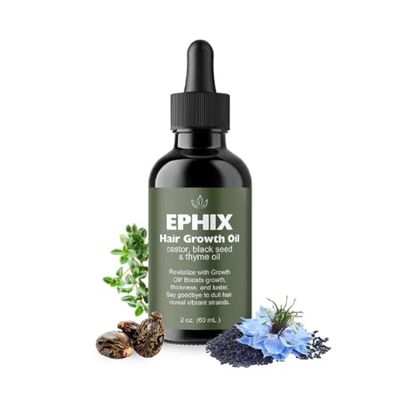 EPHIX Hair Growth Oil, 2 oz, Natural 8-Oil Blend with Castor, Black Seed, Thyme for Hair Strengthening and Thickness