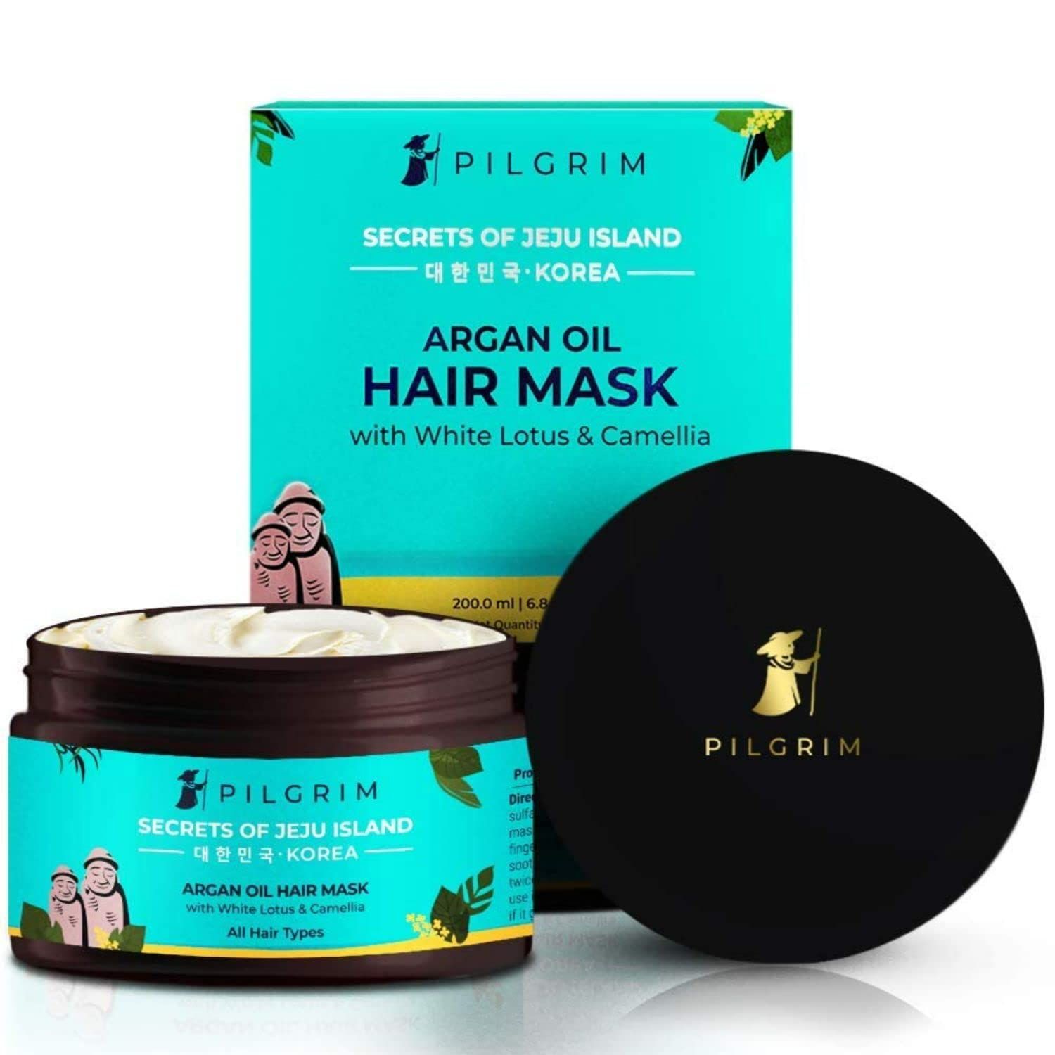 Pilgrim Korean Argan Oil Hair Mask with White Lotus Camellia Deep Conditioning Hydrating for Dry Damaged Hair Strengthen, Repair Fights Hair Fall 6.76 Fl Oz (200ml)