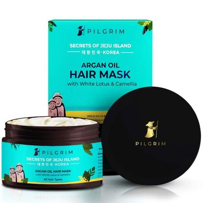 Pilgrim Korean Argan Oil Hair Mask with White Lotus Camellia Deep Conditioning Hydrating for Dry Damaged Hair Strengthen, Repair Fights Hair Fall 6.76 Fl Oz (200ml)