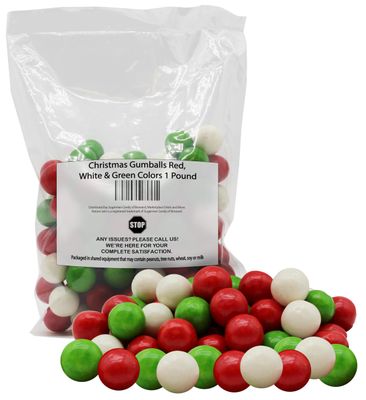 Christmas Gumballs Red, White Green Colors 1 Pound - Holiday Candy For Xmas Office Parties Or Events