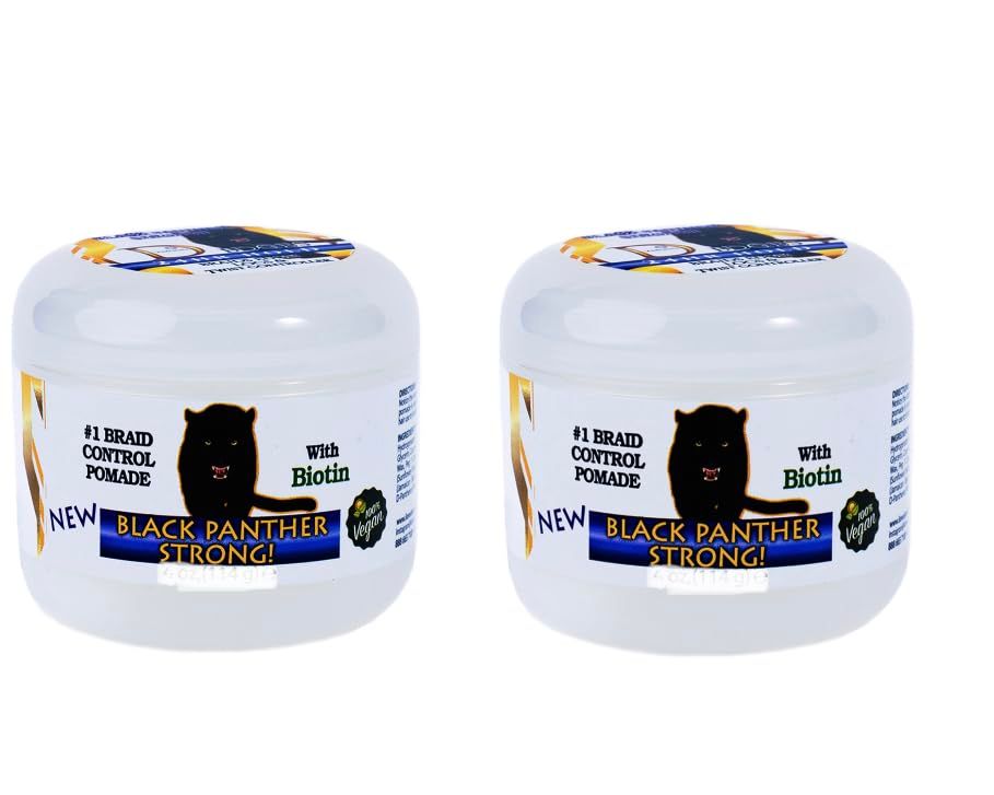 Black Panther Vegan Edge Braid Control Pomade With Biotin, For Braids, Locs N Twists, Edge Control, Strong Flexible Hold, All Hair Types, (2 pc Pack) 1 oz
