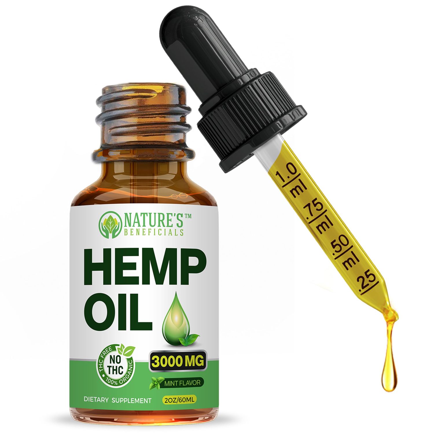NATURE&#39;S BENEFICIALS Organic Hemp Oil Extract Drops 3000mg - Ultra Premium, Soothes Discomfort, Joint Support, Sleep Aid, Omega Fatty Acids 3 6 9, Non-GMO