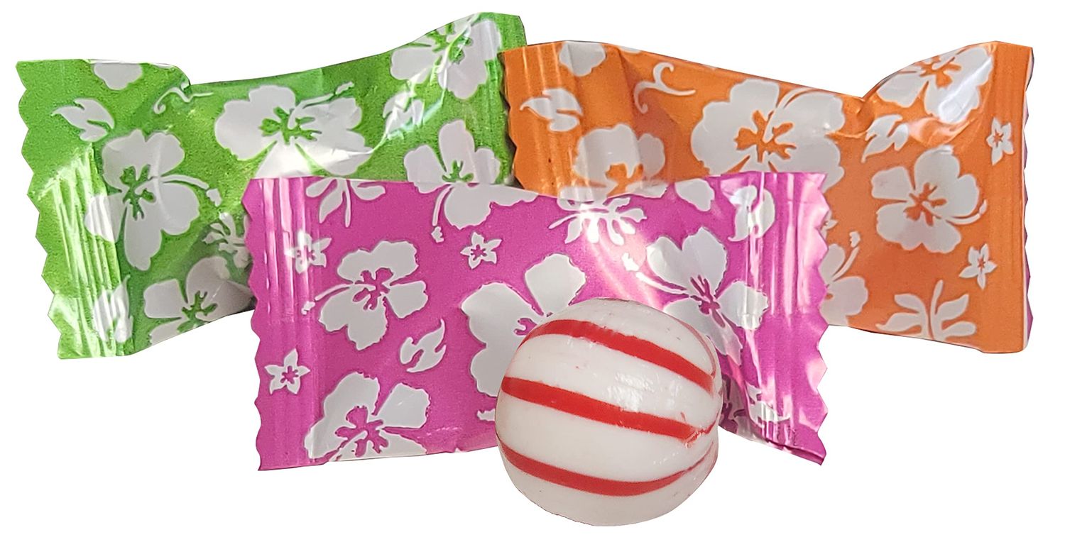 PEPPERMINTS 100 Count Wrapped in LUAU Colored and Themed Candy Wrapper - Hawaiian Candy
