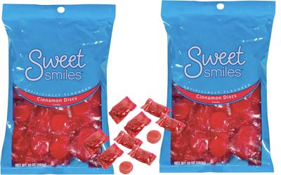 Sweet Smiles Cinnamon Discs Candy 9 OZ (2 Pack) Red Individually Wrapped Wrapped Soko Smiles Thank You Hospitality Mint Included.