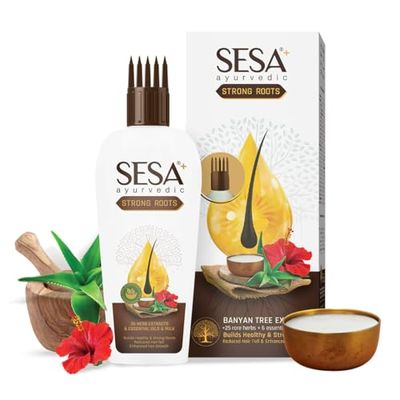 SESA Ayurvedic Strong Roots Hair Oil 100 Ml Hair Strenghtening Reduces Hairfall No Mineral Oil Hair Oil For Women And Men, 3.38 oz