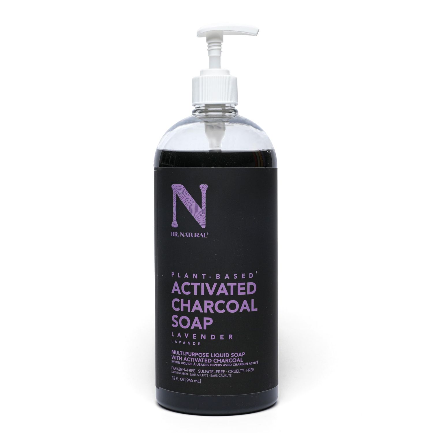 Dr. Natural Charcoal Liquid Soap, Lavender, 32 oz - Plant-Based - Made with Shea Butter - Rich in Essential Oils - Paraben-Free, Sulfate-Free, Cruelty-Free - Multi-Use Liquid Soap
