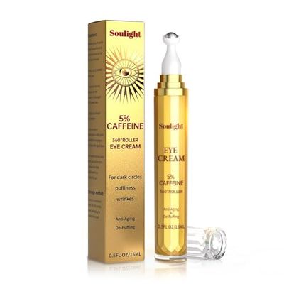 Soulight 5 Caffeine Eye Serum Anti Aging, Eye Cream Reduce Dark Circles, Puffiness, Fine Lines, Wrinkles, Hyaluronic Acid Niacinamide Eye Moisturizer with 360 Massage Ball, Eye Balm for Men Women