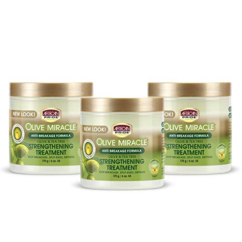 African Pride Olive Miracle Anti-Breakage Crme (3 Pack) - Contains Olive Tea Tree Oil to Help Stop Breakage, Split Ends Hair Dryness, 6 oz