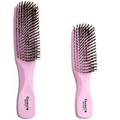 Giorgio GIO1- Pink Gentle Touch Detangler Hair Brush for Men Women and Kids. Soft Bristles for Sensitive Scalp. Wet and Dry for all Hair Types. Scalp Massager Brush Stimulate Hair Growth - 2 Pack