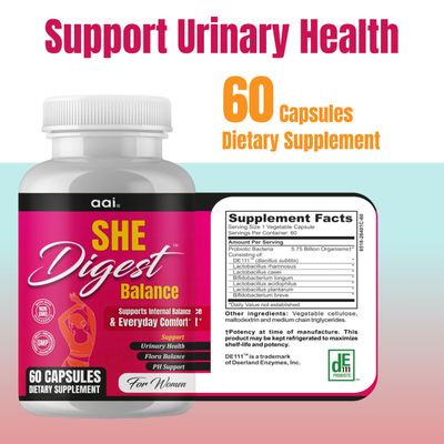 aai Brand SheDigest Probiotics for Women - Digestive Enzymes Vaginal Health and Gut Flora, Daily Women Probiotic Supplement for ph Balance, Urinary Tract Feminine Health Support - 60 Capsules