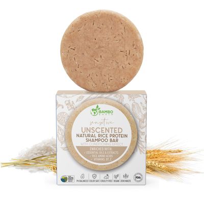 BAMBOEARTH Solid Rice Protein Water Shampoo Bar With Conditioner Effect Hair Soap - Shampoo Bars For Hair With All Natural Plant Based Essential Oils And Zero Waste Packaging (Unscented)