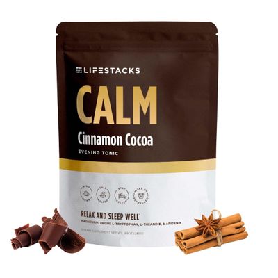 Lifestacks Calm Evening Tonic Sleep Powder - CinnamonCocoa Nighttime Superfood Drink Mix - Magnesium, LTheanine, Reishi Mushroom LTryptophan for Deep Sleep Recovery, No Grogginess - 20 Servings
