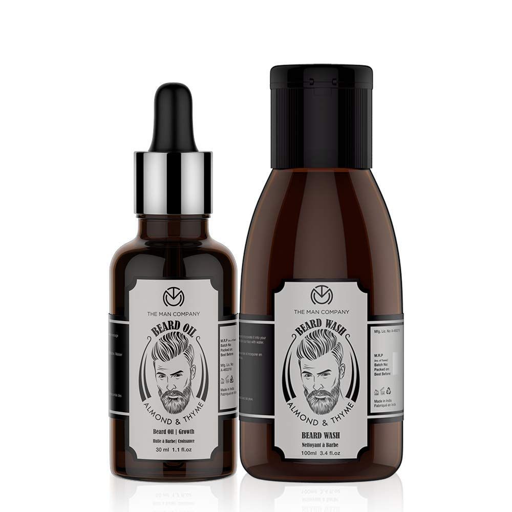 The Man Company Oil for Beard Moustache and Mooch Growth - 30 ml (Almond and Thyme) with Beard Wash - 100 ml
