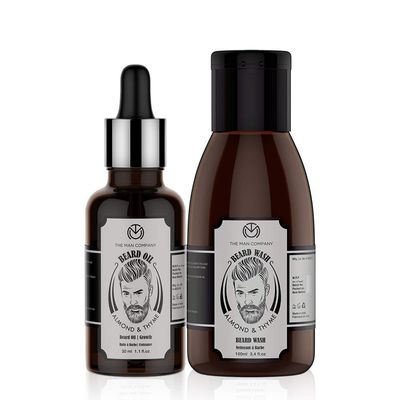 The Man Company Oil for Beard Moustache and Mooch Growth - 30 ml (Almond and Thyme) with Beard Wash - 100 ml