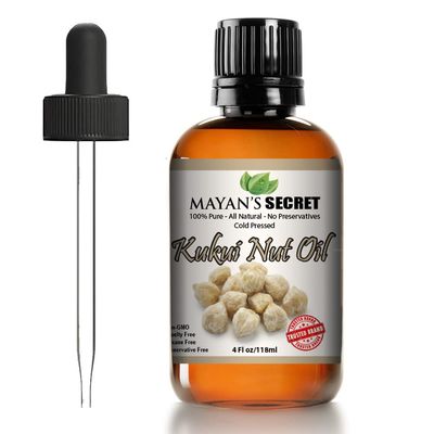 Kukui Nut Oil Anti-Frizz Hair Lock Moisture into Skin,4 ounce Dark Glass Bottle All Natural 100 Percent Pure Cold Pressed Oil Hair Repair Treatment for Gloss, Breakage Split Ends
