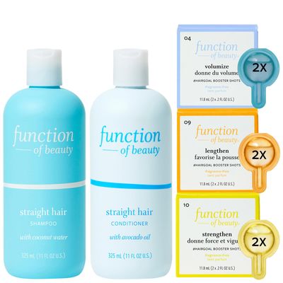 Function of Beauty Straight Hair Shampoo Conditioner (11 oz Each) Volumize, Strengthen Lengthen HairGoal Boosters Set - Sulfate-Free, Formulated to Hydrate and Seal in Moisture