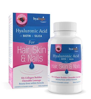 Hyalogic Hair Skin Nails Hyaluronic Acid Collagen Builder - Delicious Berry Flavored Collagen Boost Chewable Lozenges - Sugar Free Vegan Collagen Ideal to Enhance Your Natural Beauty - 30 Count