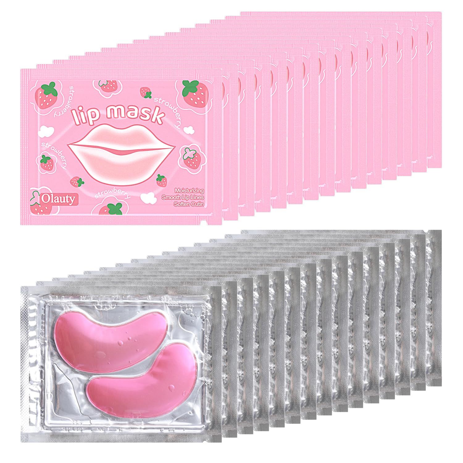 30 Pairs Eye Masks Lip Masks, Crystal Collagen Under Eye Patches for Puffy Eyes, Moisturizing Lip Mask Pink Lip Pads for Lip Spa Daily Labial Mask Eye Patches for Reducing Fine Lines Dark Circles