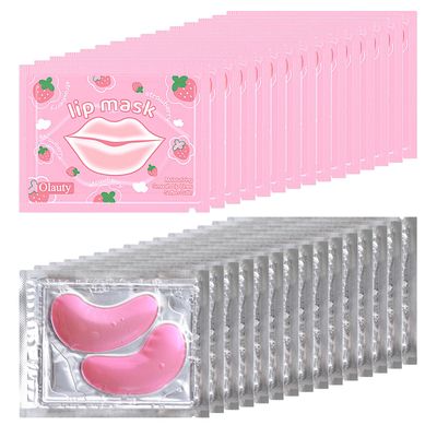 30 Pairs Eye Masks Lip Masks, Crystal Collagen Under Eye Patches for Puffy Eyes, Moisturizing Lip Mask Pink Lip Pads for Lip Spa Daily Labial Mask Eye Patches for Reducing Fine Lines Dark Circles