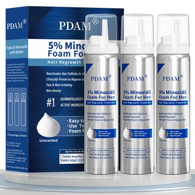 5 Minoxidil for Men Foam Hair Growth - Minoxidil Foam Hair Regrowth Treatment for Men, Topical Hair Loss Treatments, Extra Strength Thicker Fuller Hair, 3 x 2.11 oz