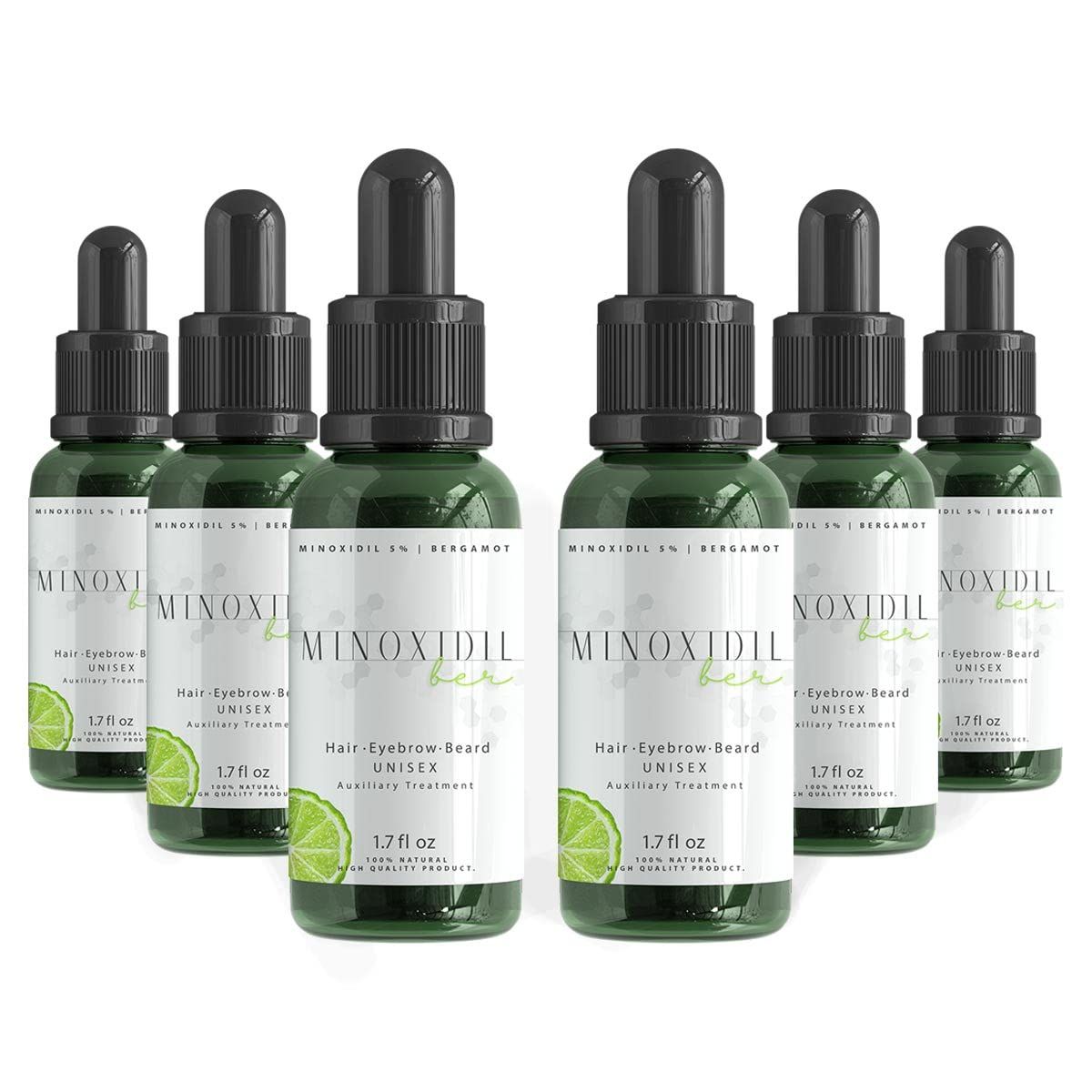 6 Bottles Treatment for Hair and Beard Minoxidil 5 and Bergamot Concentrate