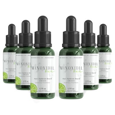 6 Bottles Treatment for Hair and Beard Minoxidil 5 and Bergamot Concentrate