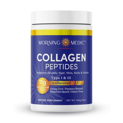 Morning Medic Quick Dissolving Collagen Peptides Powder - Supports Healthy Hair, Skin, Nails, Joints, Type I III, Unflavored, 41 Servings, 16 OZ