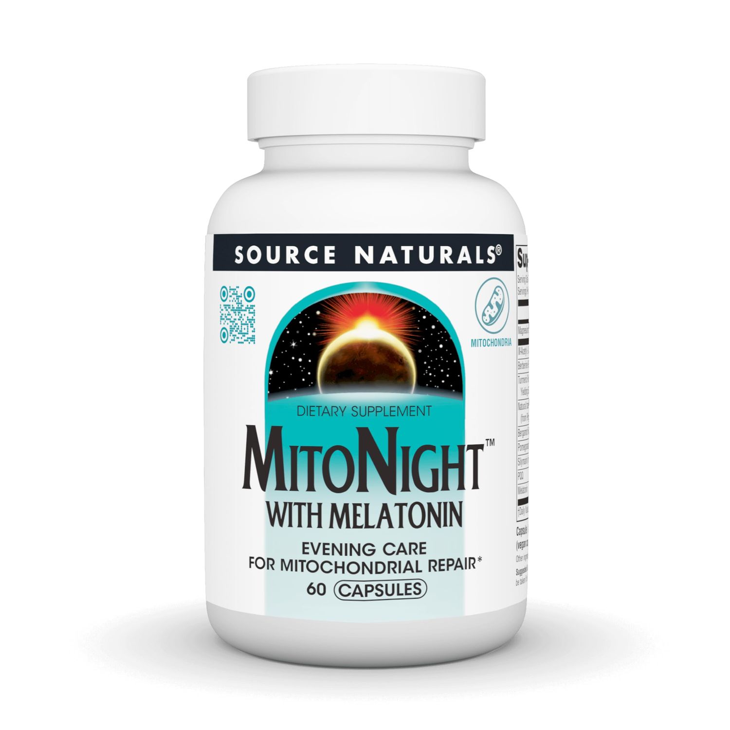Source Naturals MitoNight with Melatonin, Evening Care for Mitochondrial Repair - 60 Capsules