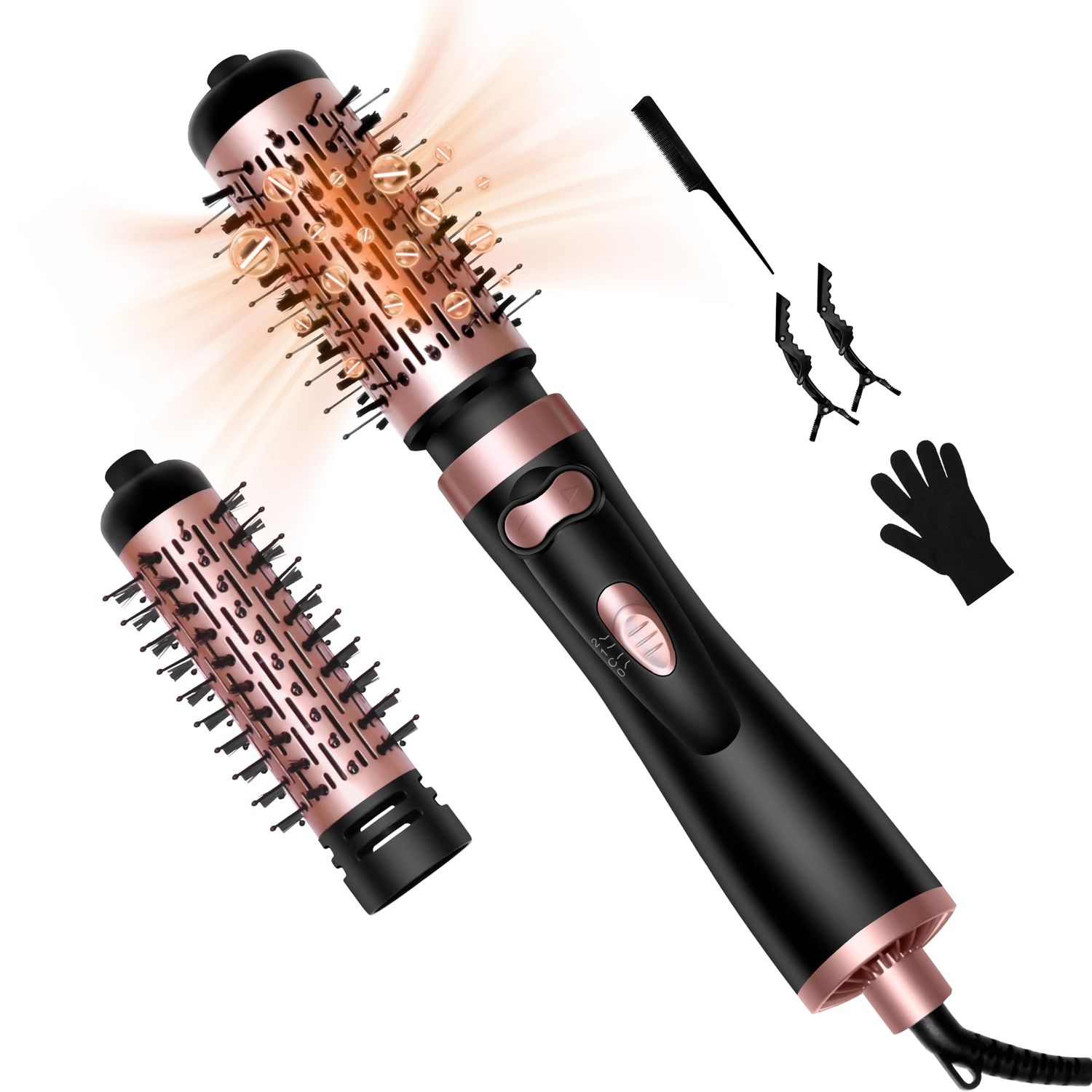 JINYAWA Rotating Hair Dryer Brush, 1000W Blow Out Brush Dryer, Hot Air Brush with 2 Brushes (1.5&quot; 2&quot;), Heated Round Brush with Detachable Head, Travel Hair Styling Tool for One Step Volumize