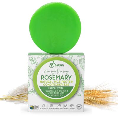 Solid Rice Protein Water Conditioner Bar Hair Soap - Conditioning Bars For Hair With All Natural Plant Based Essential Oils And Zero Waste Packaging - Use With Shampoo Bar (Rosemary)