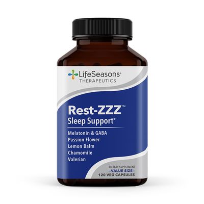 LifeSeasons Rest-ZZZ - Natural Sleep Support Supplement - Fall Asleep Stay Asleep - Calms Nervous System - Ease Muscle Tension Restlessness - Low Dose Melatonin GABA Chamomile - 120 Capsules