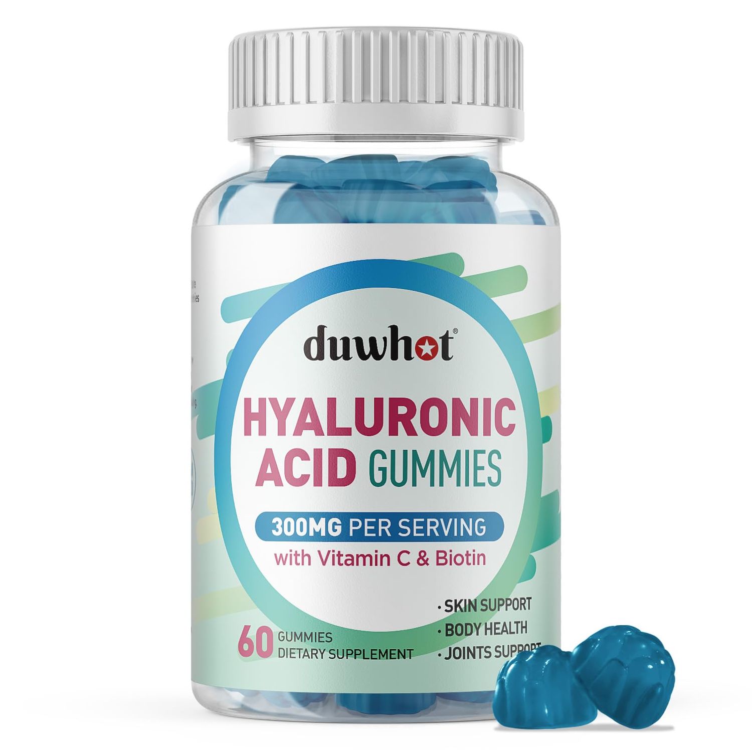 duwhot Hyaluronic Acid Gummies, Hyaluronic Acid Supplements Gummies, Hyaluronic Acid with Vitamin C Biotin 5000mcg for Hair Skin Nails Gummies, 60 Chews
