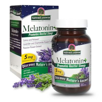 Nature&#39;s Answer Melatonin 5mg 60-Capsules Promotes Restful Sleep Melatonin Essential Oils Lavender Calms and Relaxes Single Count
