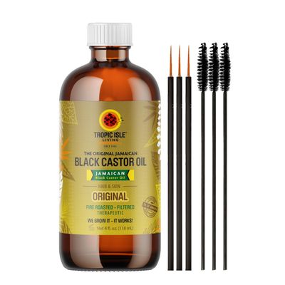 Tropic Isle Living Jamaican Black Castor Oil 4oz 120ml Brush Set For Hair Growth Oil, Skin Conditioning, Eyebrows Eyelashes, Gives Hydration and Strengthens Hair