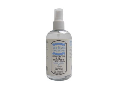 OAK SAGE Homeopathic 2 in 1 Shampoo and Conditioner - Leave In - NonLather - Unscented - 8oz - 100 Herbs, No Alcohol, No Chemicals - For All Hair Types