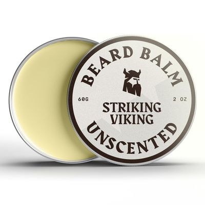 Striking Viking Beard Balm for Men - Light Hold, Unscented, 2 Oz - Leave-in Beard Conditioner with Shea Butter, Tea Tree, Argan Jojoba Oils - Smooth, Shape Moisturize Coarse, Dry Facial Hair