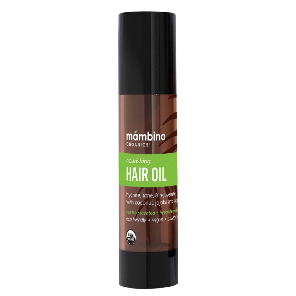 Mambino Organics Elixir Hair Oil - Organic, Pure Blend of Moroccan Argan, Rosemary, Tea Tree Castor - Hair Strengthening for Dry, Frizzy, Damaged Scalp - Cruelty-Free Hair Products, 2 fl oz