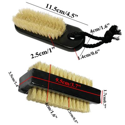 Coralpearl Wooden Nail Brush Cleaner Black X 2 in Natural 100 Boar Bristle for Cleaning Hand Finger Foot Toe, Fingernail Toenail Scrub Brush for Men Women Kids Manicure Pedicure (Two sided wRope)