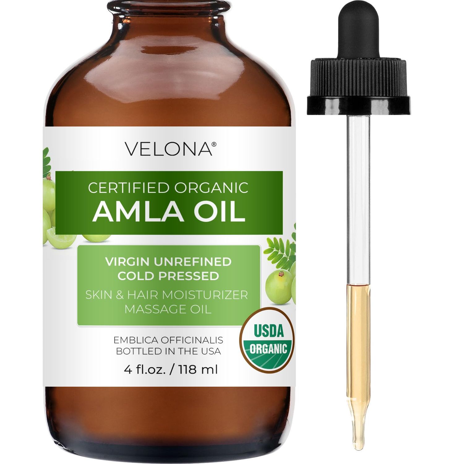 velona Amla Oil USDA Certified Organic - 4 Fl Oz 100 Pure and Natural Carrier Oil Extra Virgin, Unrefined, Cold Pressed