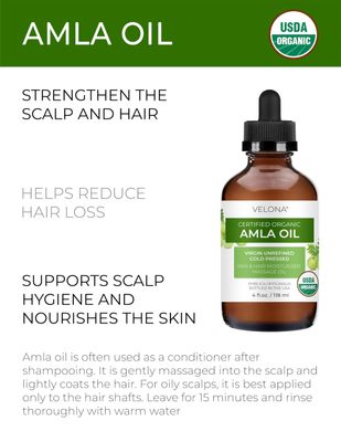 velona Amla Oil USDA Certified Organic - 4 Fl Oz 100 Pure and Natural Carrier Oil Extra Virgin, Unrefined, Cold Pressed