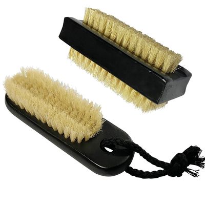 Coralpearl Wooden Nail Brush Cleaner Black X 2 in Natural 100 Boar Bristle for Cleaning Hand Finger Foot Toe, Fingernail Toenail Scrub Brush for Men Women Kids Manicure Pedicure (Two sided wRope)