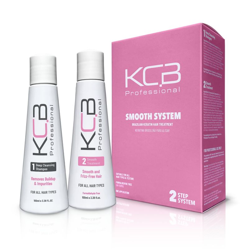 KCB Professional Smooth System, 2 Steps Brazilian Keratin Hair Treatment for Smoothing and Hair Frizz Control, Complex Blowout, Straightening, All Hair Types, Formaldehyde Free, 3.38 Fl oz 100ml Kit