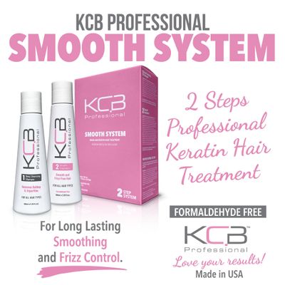 KCB Professional Smooth System, 2 Steps Brazilian Keratin Hair Treatment for Smoothing and Hair Frizz Control, Complex Blowout, Straightening, All Hair Types, Formaldehyde Free, 3.38 Fl oz 100ml Kit