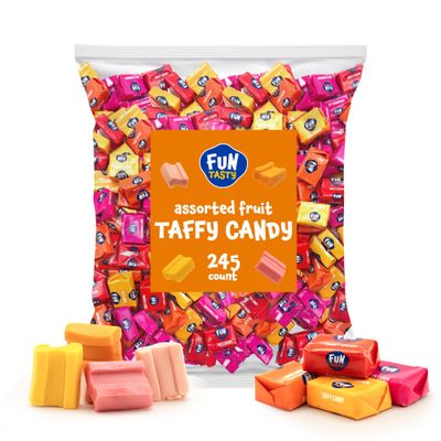 Taffy Candy 2.2 Pound Bag - Approx. 245 Count Chewy Fruit Candy Individually Wrapped Soft Chewy Candy in Orange, Strawberry, Tropical Fruits, Cherry Taffy Assortment