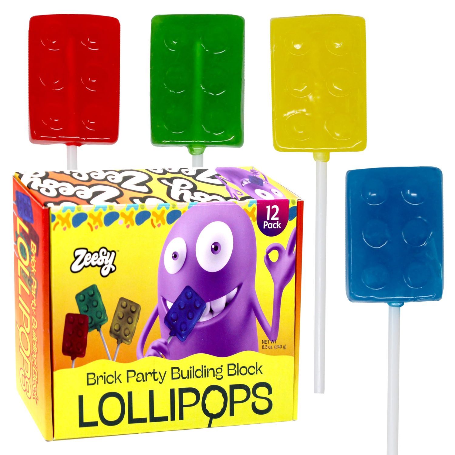 Brick Building Block Party Suckers - 12 Brick Lollipops Individually Wrapped - Lego Lollipop for Lego Party Favors, Building Block Party Favors, Lego Birthday Party Supplies, Color Brick Party Candy