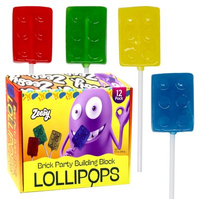 Brick Building Block Party Suckers - 12 Brick Lollipops Individually Wrapped - Lego Lollipop for Lego Party Favors, Building Block Party Favors, Lego Birthday Party Supplies, Color Brick Party Candy