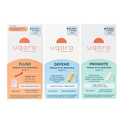 Uqora Complete Regimen with Flush, Defend Promote - Urinary Tract Support with D-Mannose, Vitamin C, Green Tea Extract, Probiotics More - Comprehensive Bladder Health Support - 3-Part Bundle